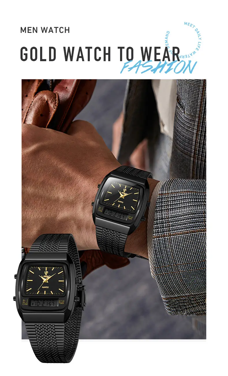 Men's Gold Digital Watch with Dual Display & Quartz Movement — feature 16
