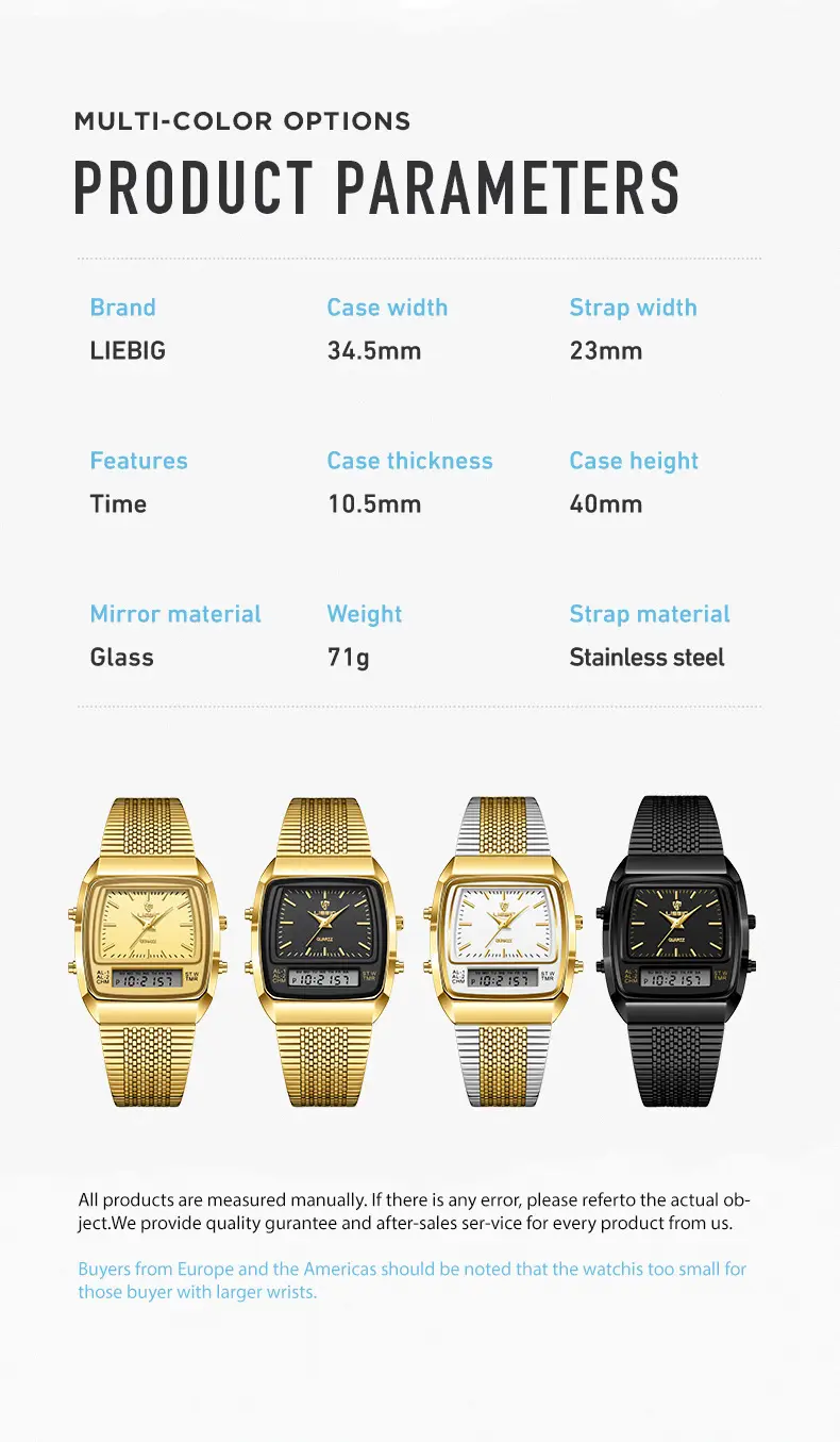 Men's Gold Digital Watch with Dual Display & Quartz Movement — feature 3
