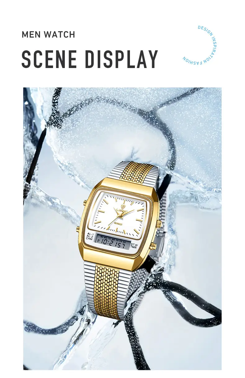 Men's Gold Digital Watch with Dual Display & Quartz Movement — feature 7