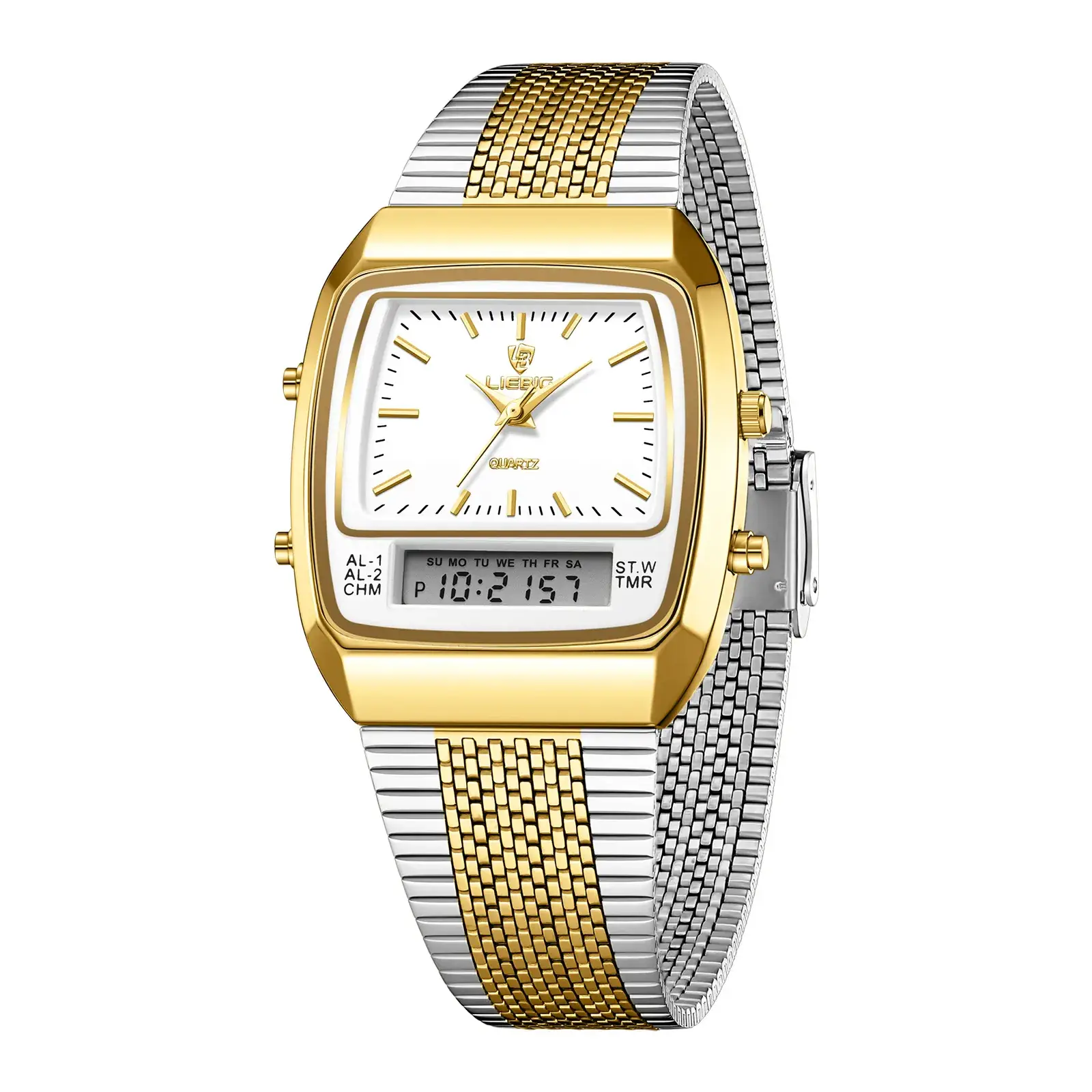 Men's Gold Digital Watch with Dual Display & Quartz Movement - Image 3