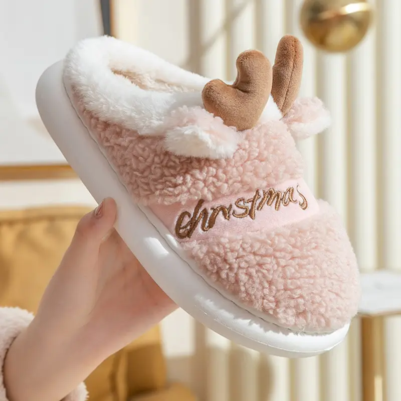 Trendy Cotton Slippers for Women, New Autumn and Winter Fashion, Outdoor Thick-Soled Plush Christmas Reindeer Cotton Slippers 2026 - Image 6