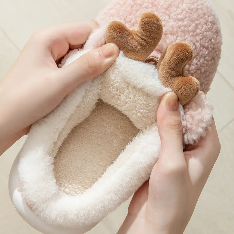 Trendy Cotton Slippers for Women, New Autumn and Winter Fashion, Outdoor Thick-Soled Plush Christmas Reindeer Cotton Slippers 2026 - Image 8