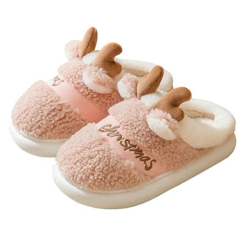 Trendy Cotton Slippers for Women, New Autumn and Winter Fashion, Outdoor Thick-Soled Plush Christmas Reindeer Cotton Slippers 2026 - Image 9