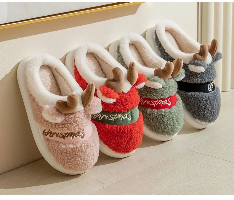 Trendy Cotton Slippers for Women, New Autumn and Winter Fashion, Outdoor Thick-Soled Plush Christmas Reindeer Cotton Slippers 2026 — feature 13