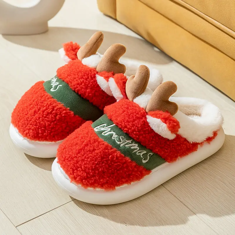 Trendy Cotton Slippers for Women, New Autumn and Winter Fashion, Outdoor Thick-Soled Plush Christmas Reindeer Cotton Slippers 2026 - Image 2