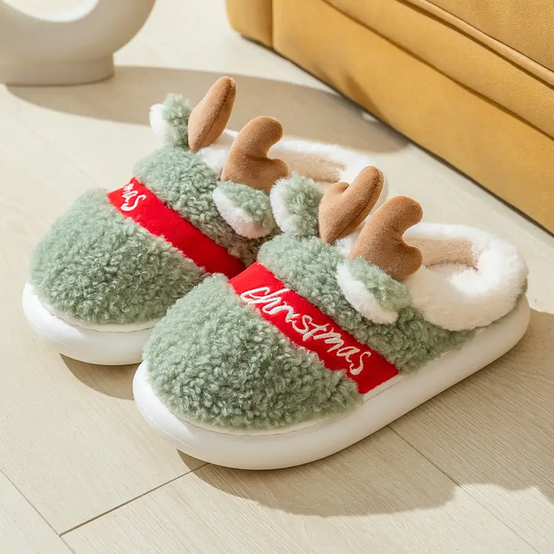 Trendy Cotton Slippers for Women, New Autumn and Winter Fashion, Outdoor Thick-Soled Plush Christmas Reindeer Cotton Slippers 2026 - Image 3