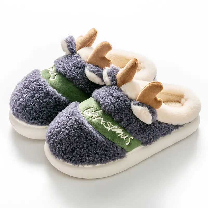 Trendy Cotton Slippers for Women, New Autumn and Winter Fashion, Outdoor Thick-Soled Plush Christmas Reindeer Cotton Slippers 2026 - Image 4