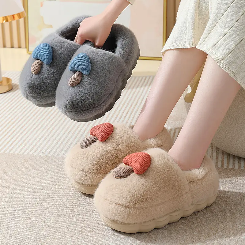 Thick-Soled Mushroom Cotton Slippers for Autumn and Winter, Wholesale Couple Indoor Non-Slip Parent-Child Household Eva Plush Slippers, Maternity Shoes