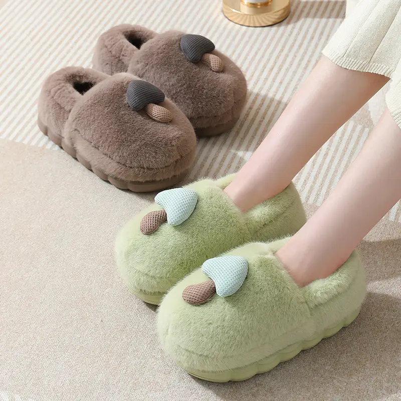 Thick-Soled Mushroom Cotton Slippers for Autumn and Winter, Wholesale Couple Indoor Non-Slip Parent-Child Household Eva Plush Slippers, Maternity Shoes