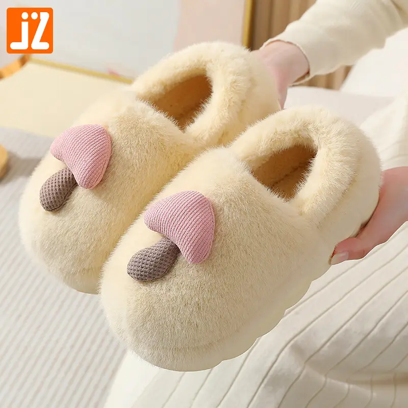 Thick-Soled Mushroom Cotton Slippers for Autumn and Winter, Wholesale Couple Indoor Non-Slip Parent-Child Household Eva Plush Slippers, Maternity Shoes
