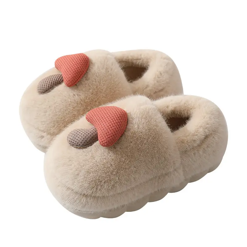 Thick-Soled Mushroom Cotton Slippers for Autumn and Winter, Wholesale Couple Indoor Non-Slip Parent-Child Household Eva Plush Slippers, Maternity Shoes