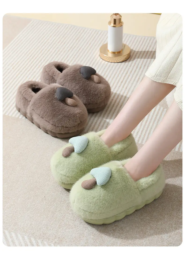 Thick-Soled Mushroom Cotton Slippers for Autumn and Winter, Wholesale Couple Indoor Non-Slip Parent-Child Household Eva Plush Slippers, Maternity Shoes — feature 11