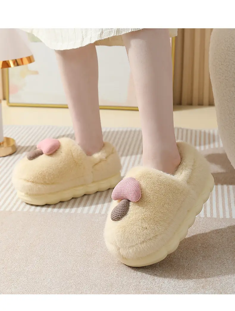 Thick-Soled Mushroom Cotton Slippers for Autumn and Winter, Wholesale Couple Indoor Non-Slip Parent-Child Household Eva Plush Slippers, Maternity Shoes — feature 12