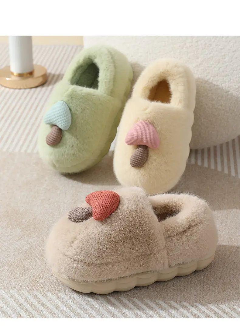Thick-Soled Mushroom Cotton Slippers for Autumn and Winter, Wholesale Couple Indoor Non-Slip Parent-Child Household Eva Plush Slippers, Maternity Shoes — feature 14