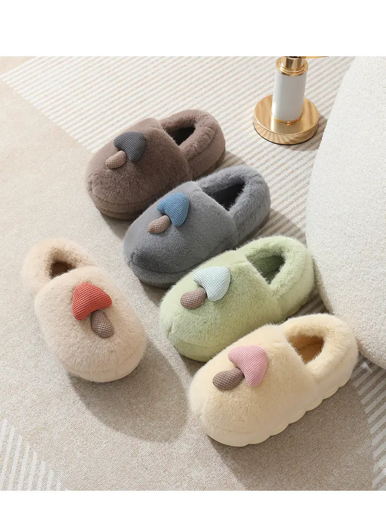 Thick-Soled Mushroom Cotton Slippers for Autumn and Winter, Wholesale Couple Indoor Non-Slip Parent-Child Household Eva Plush Slippers, Maternity Shoes — feature 15