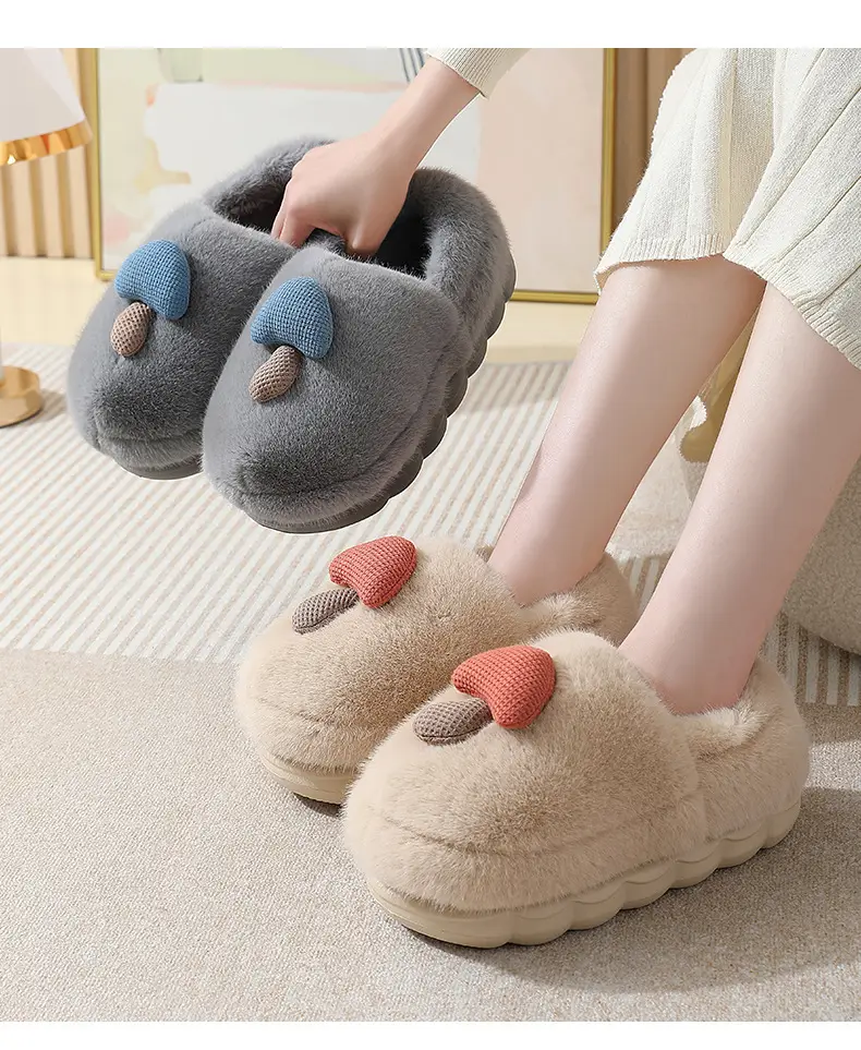 Thick-Soled Mushroom Cotton Slippers for Autumn and Winter, Wholesale Couple Indoor Non-Slip Parent-Child Household Eva Plush Slippers, Maternity Shoes — feature 9