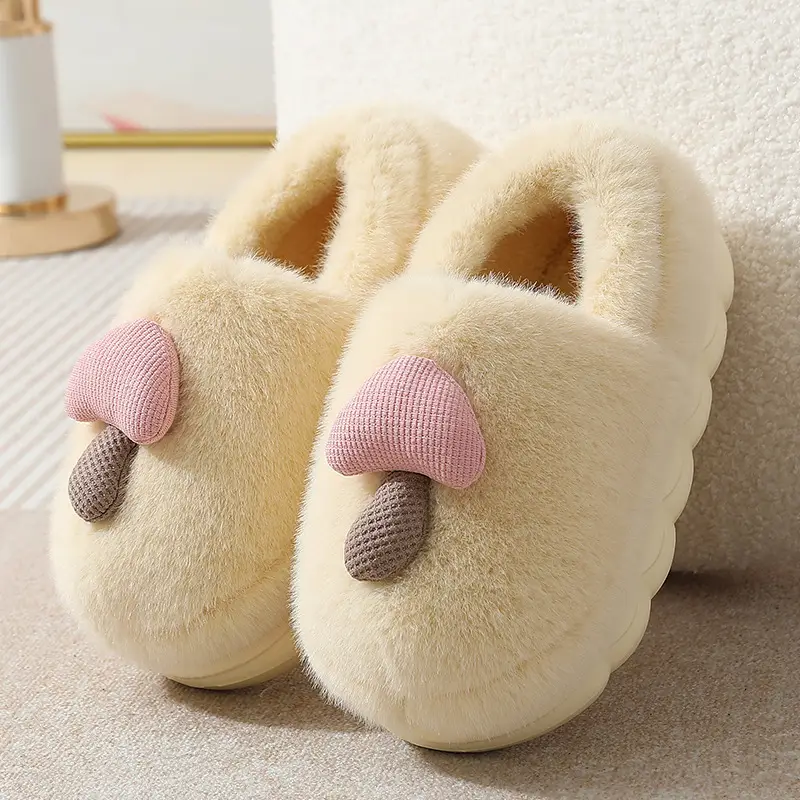 Thick-Soled Mushroom Cotton Slippers for Autumn and Winter, Wholesale Couple Indoor Non-Slip Parent-Child Household Eva Plush Slippers, Maternity Shoes