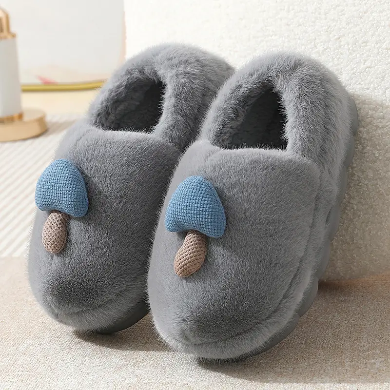 Thick-Soled Mushroom Cotton Slippers for Autumn and Winter, Wholesale Couple Indoor Non-Slip Parent-Child Household Eva Plush Slippers, Maternity Shoes