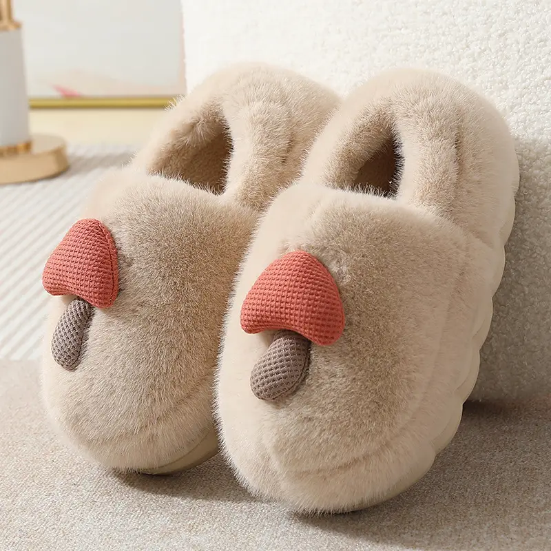 Thick-Soled Mushroom Cotton Slippers for Autumn and Winter, Wholesale Couple Indoor Non-Slip Parent-Child Household Eva Plush Slippers, Maternity Shoes