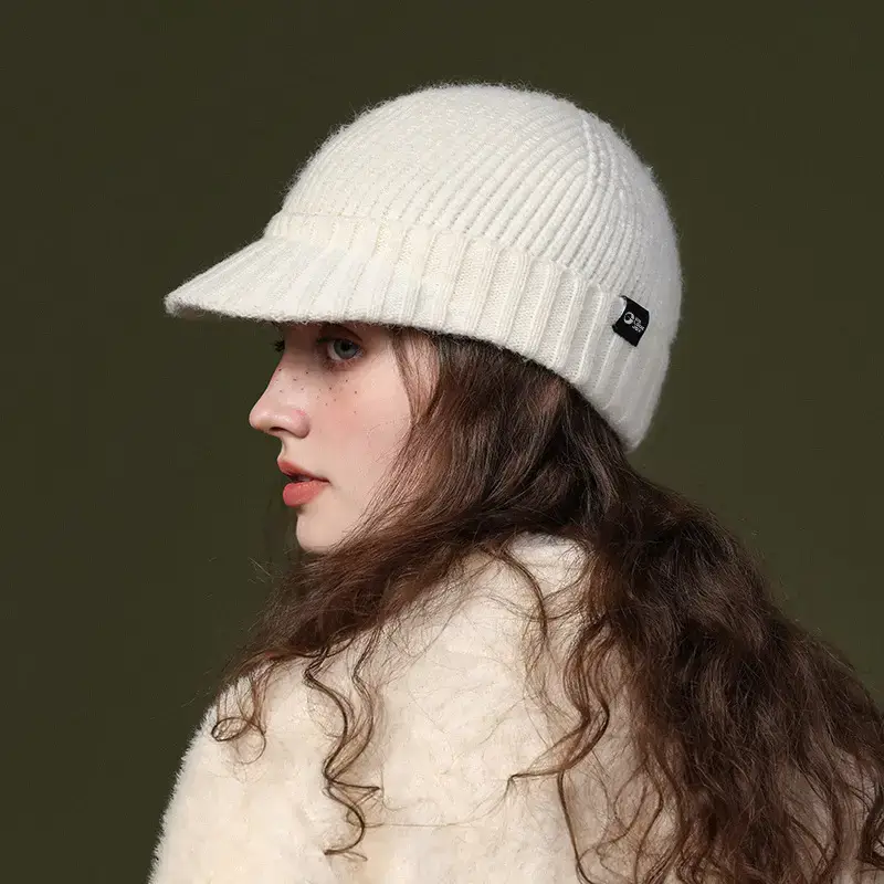 White Wool Knitted Beanie for Men Women Winter Warm - Image 12