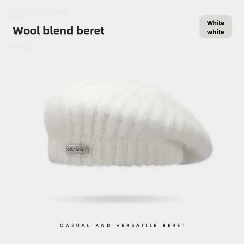 White Wool Knitted Beanie for Men Women Winter Warm - Image 6