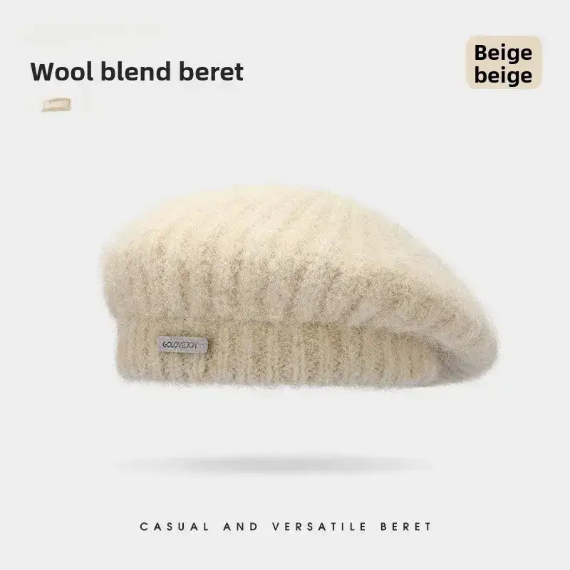White Wool Knitted Beanie for Men Women Winter Warm - Image 9