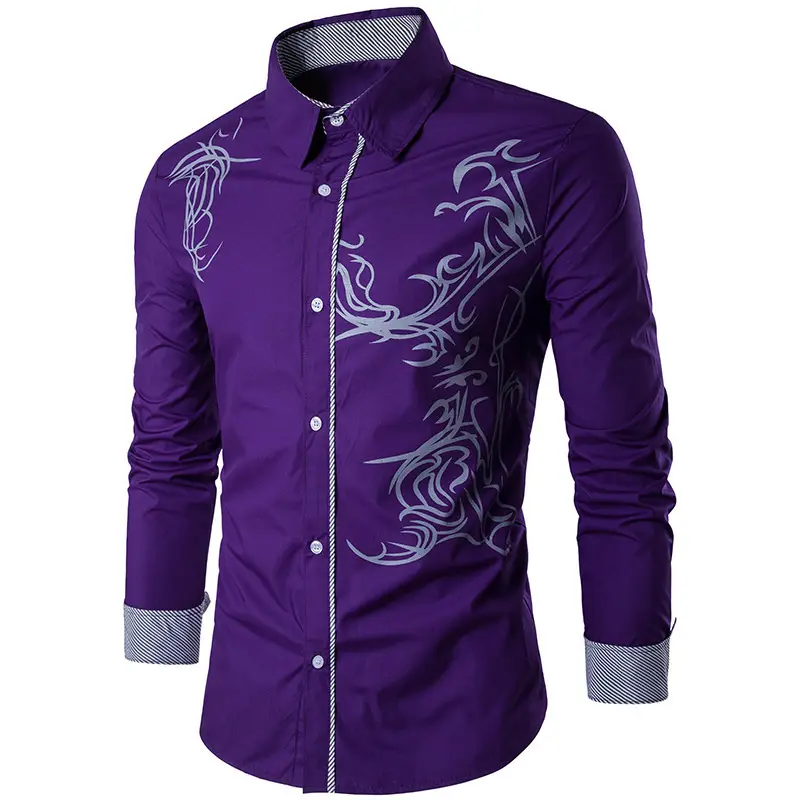 3D Printed Long Sleeve Shirt for Men White Slim Fit