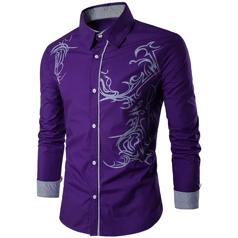 3D Printed Long Sleeve Shirt for Men White Slim Fit — feature 1