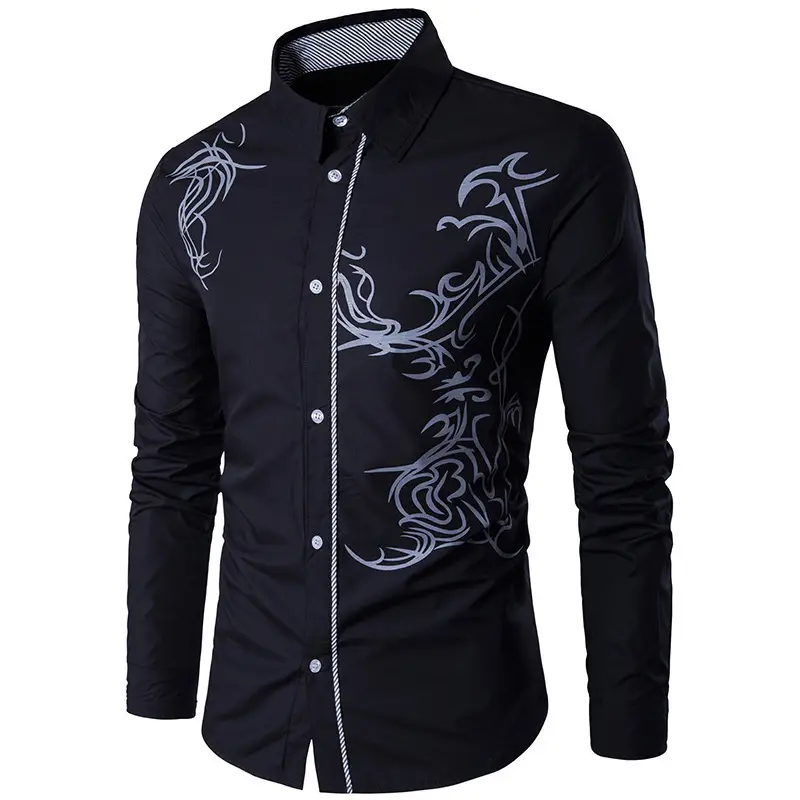 3D Printed Long Sleeve Shirt for Men White Slim Fit