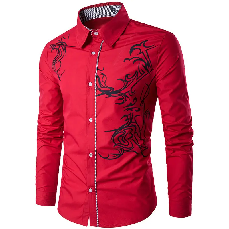 3D Printed Long Sleeve Shirt for Men White Slim Fit