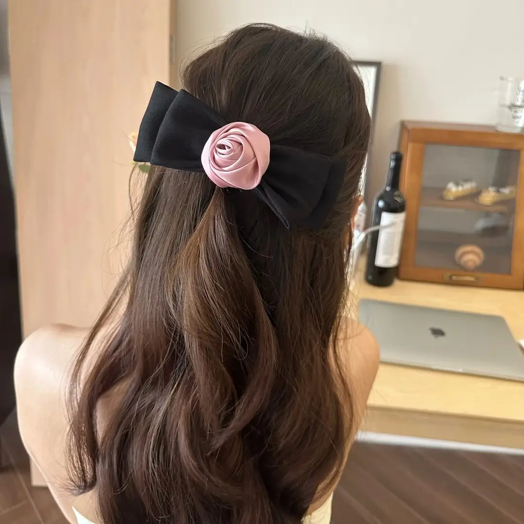 French Style Rose Hairpin with Vintage Bow Clip - Image 5