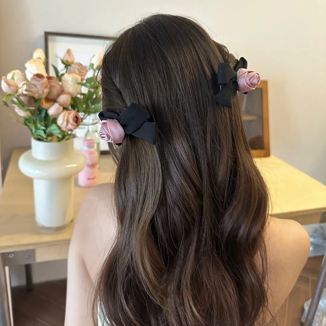 French Style Rose Hairpin with Vintage Bow Clip - Image 6