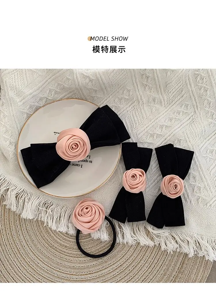 French Style Rose Hairpin with Vintage Bow Clip — feature 1