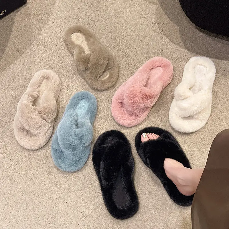 High-rise thick-soled fluffy slippers for women's outdoor wear cute non-slip muffin soft-soled high-grade lazy people's home cross-wool slippers - Image 6