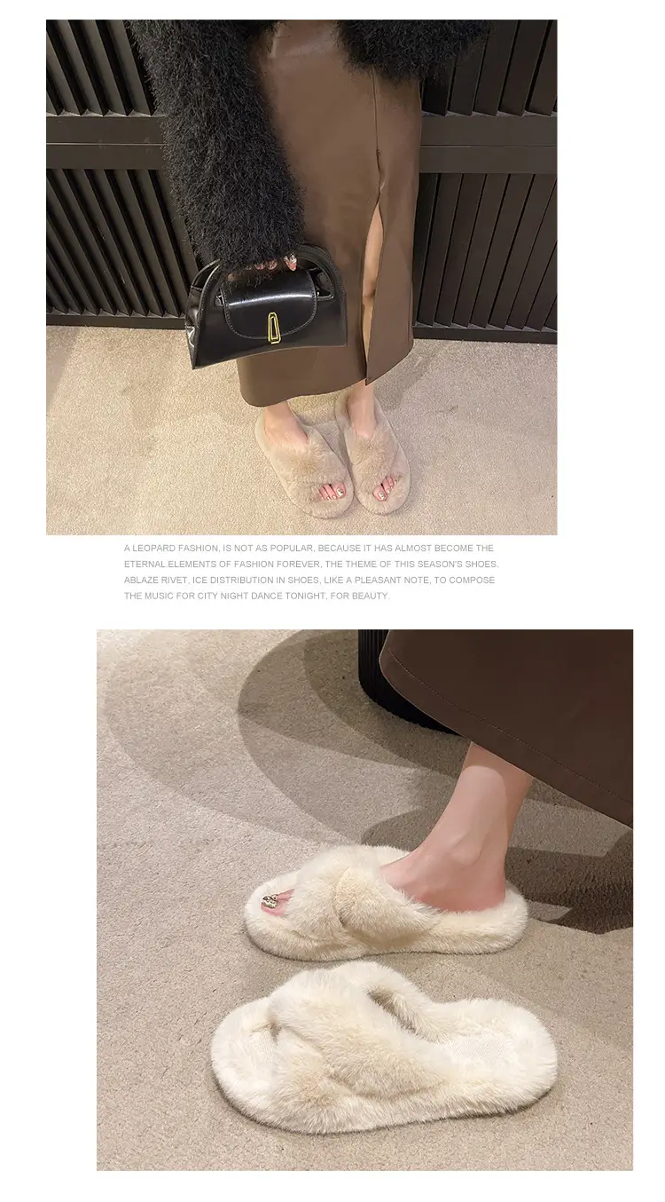 High-rise thick-soled fluffy slippers for women's outdoor wear cute non-slip muffin soft-soled high-grade lazy people's home cross-wool slippers — feature 14