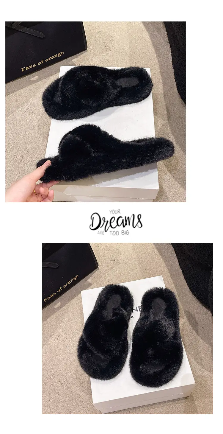 High-rise thick-soled fluffy slippers for women's outdoor wear cute non-slip muffin soft-soled high-grade lazy people's home cross-wool slippers — feature 18
