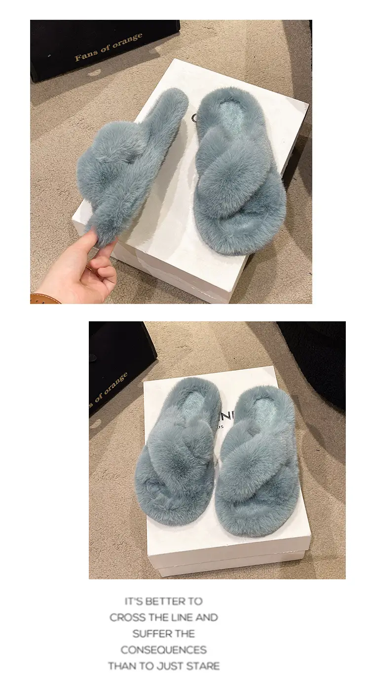 High-rise thick-soled fluffy slippers for women's outdoor wear cute non-slip muffin soft-soled high-grade lazy people's home cross-wool slippers — feature 19