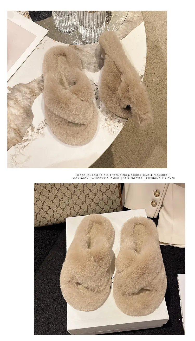 High-rise thick-soled fluffy slippers for women's outdoor wear cute non-slip muffin soft-soled high-grade lazy people's home cross-wool slippers — feature 20