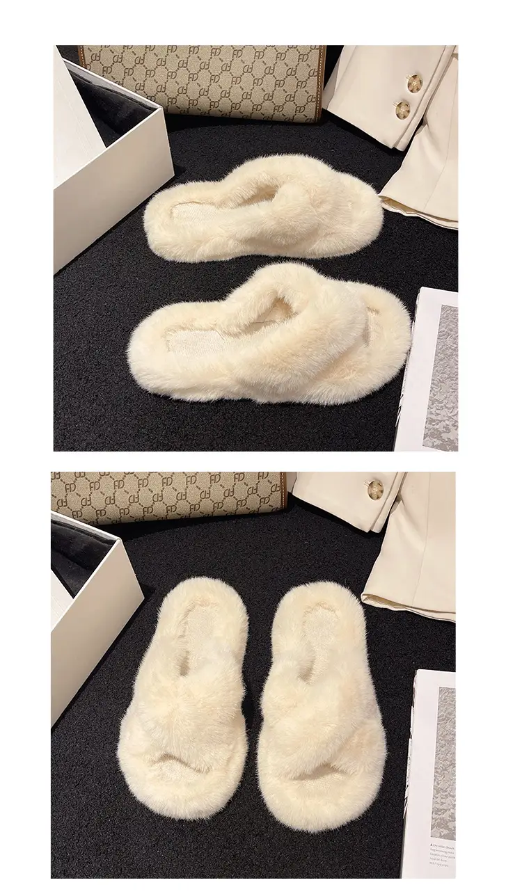 High-rise thick-soled fluffy slippers for women's outdoor wear cute non-slip muffin soft-soled high-grade lazy people's home cross-wool slippers — feature 21