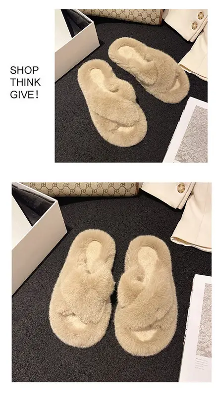 High-rise thick-soled fluffy slippers for women's outdoor wear cute non-slip muffin soft-soled high-grade lazy people's home cross-wool slippers — feature 22
