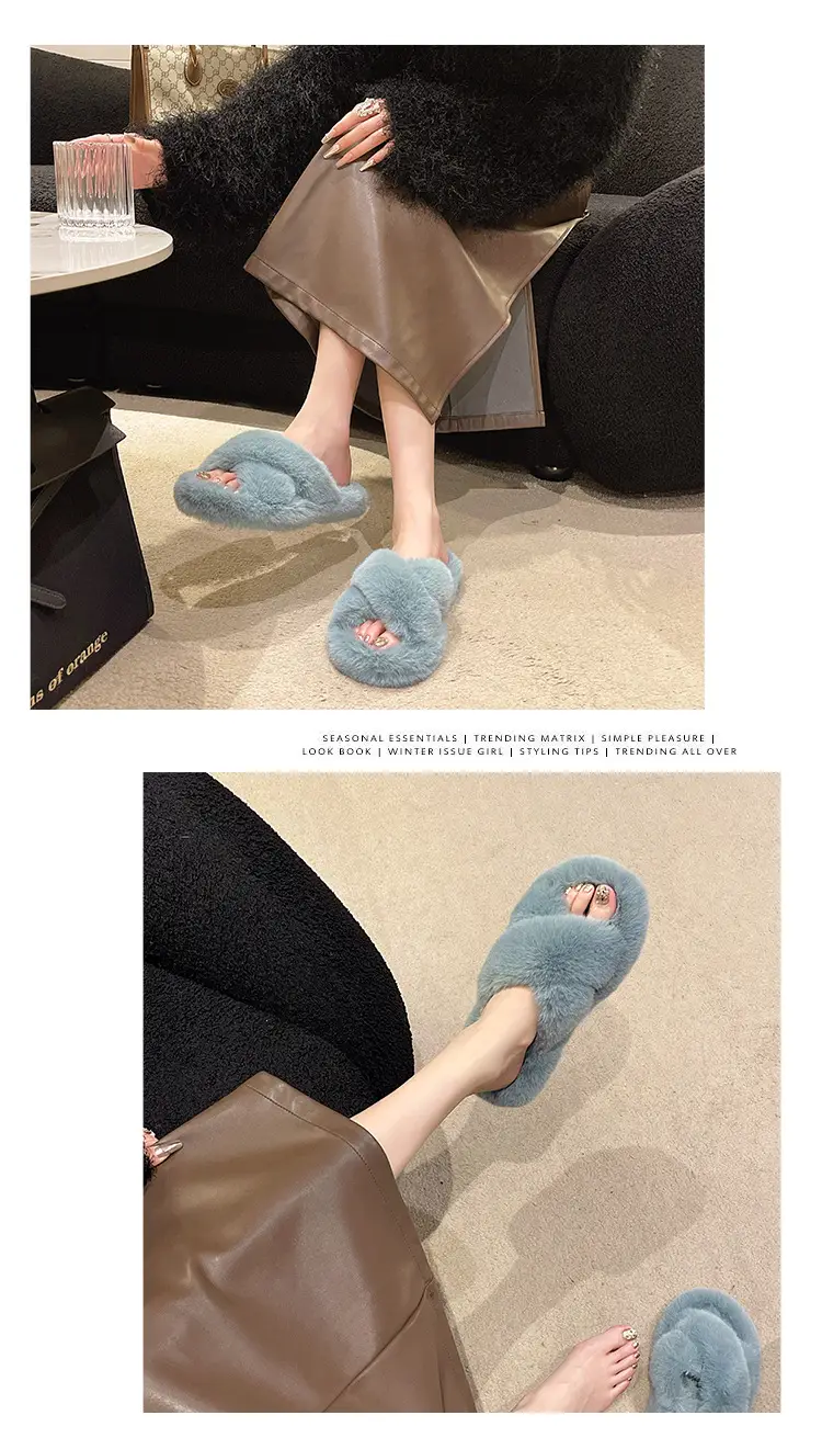High-rise thick-soled fluffy slippers for women's outdoor wear cute non-slip muffin soft-soled high-grade lazy people's home cross-wool slippers — feature 5
