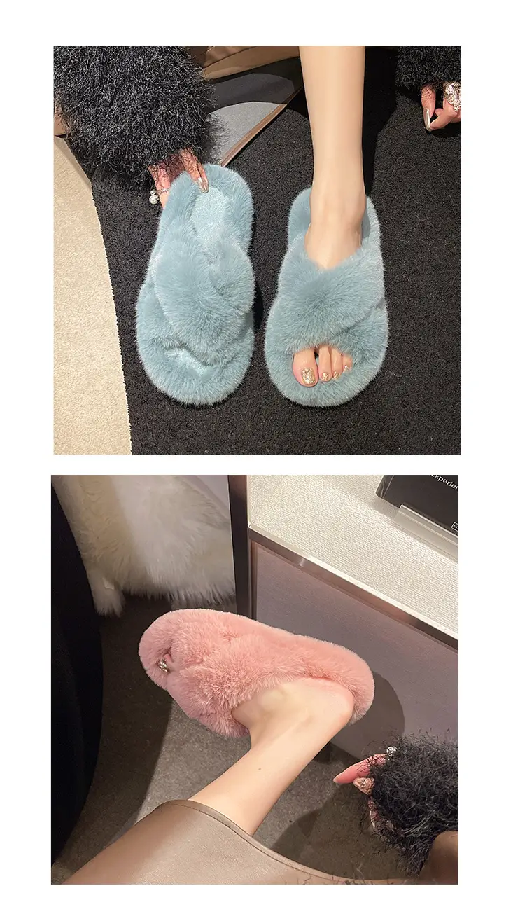 High-rise thick-soled fluffy slippers for women's outdoor wear cute non-slip muffin soft-soled high-grade lazy people's home cross-wool slippers — feature 6