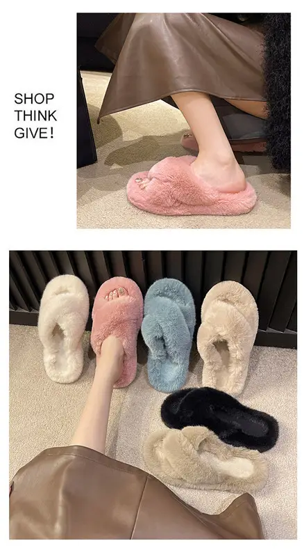 High-rise thick-soled fluffy slippers for women's outdoor wear cute non-slip muffin soft-soled high-grade lazy people's home cross-wool slippers — feature 7