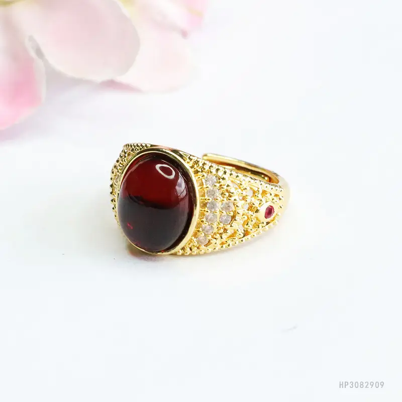 Guan Yu Natural Blood Amber Ring Water Purifying Adjustable Vintage