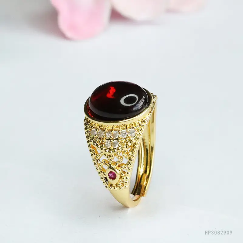 Guan Yu Natural Blood Amber Ring Water Purifying Adjustable Vintage