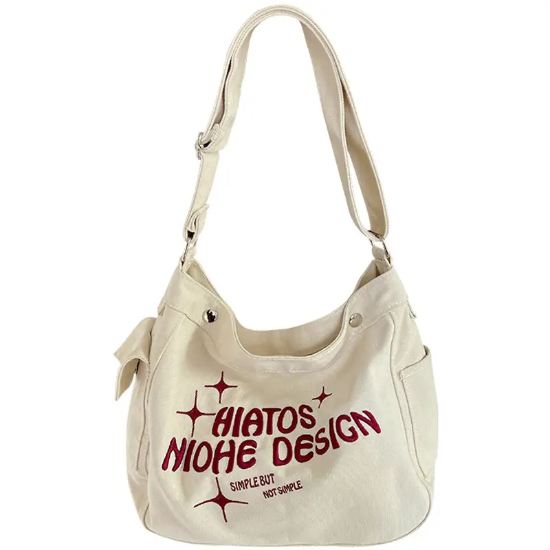Canvas Embroidered College Bag Large Capacity Shoulder Crossbody - Image 6