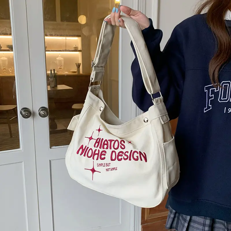Canvas Embroidered College Bag Large Capacity Shoulder Crossbody — feature 14