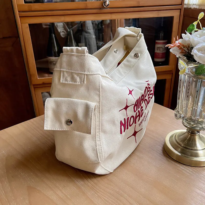 Canvas Embroidered College Bag Large Capacity Shoulder Crossbody — feature 5
