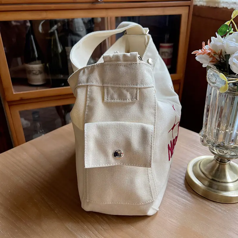 Canvas Embroidered College Bag Large Capacity Shoulder Crossbody — feature 6