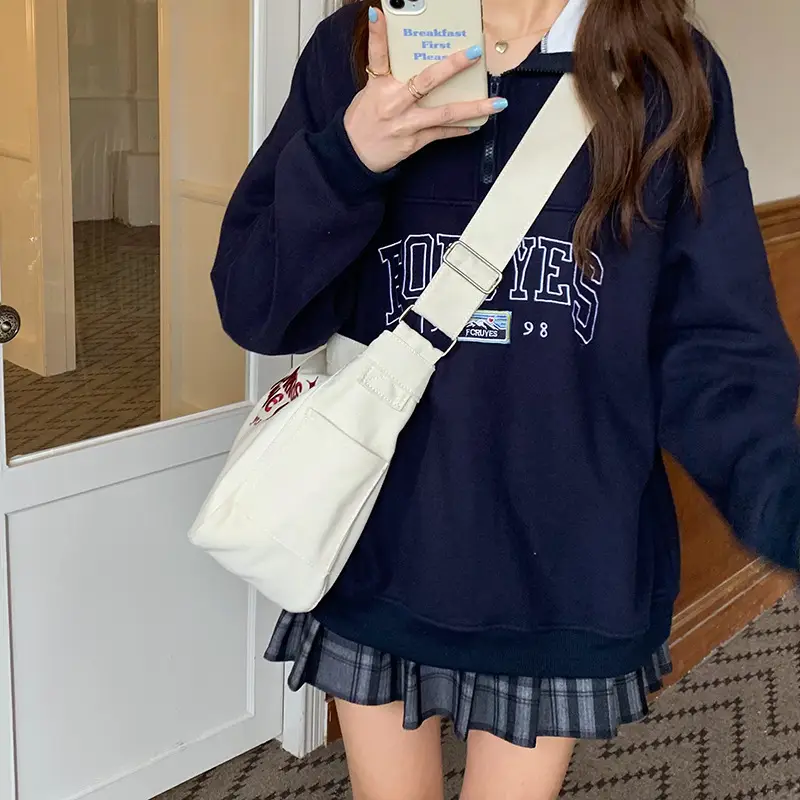 Canvas Embroidered College Bag Large Capacity Shoulder Crossbody — feature 9